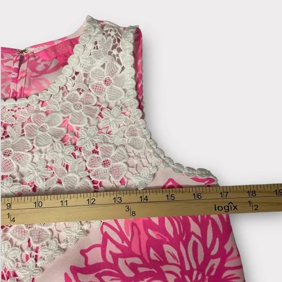 Lilly Pulitzer Sleeveless Shift Dress Size 0 Pink White Floral Lace Back Zipper - Picture 10 of 10